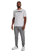 Pantalón de jogging Under Armour Rival Fleece color azul con logo blanco en el muslo izquierdo.