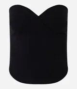 Blusa sin breteles color blanco, confeccionada en crepé con escote corazón y busto recortado asimétrico.