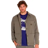 Chaqueta Caterpillar color verde oliva, con cierre frontal a presión, bolsillos superiores en el pecho y bolsillos inferiores. Puños elásticos y forro interior con el logo de Caterpillar.