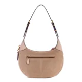 Cartera bandolera Guess color beige con aplique del logo de la marca en el frente.