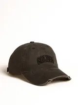 Gorra de algodón gris antracita con bordado "Golden" en la parte delantera y detalles desgastados.