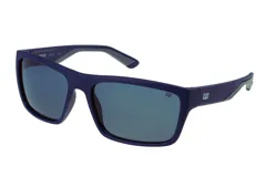 Lentes de sol para hombre marca CAT, modelo CTS 8021. Presentan un armazón rectangular de color azul marino con cristales grises y el logotipo de la marca en las patillas y el lente.