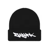 Gorro de lana negro con logo de la marca Supreme bordado en blanco.