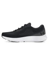 Zapatillas de running Under Armour Charged Rogue 4 para mujer, color blanco con detalles en gris y azul.