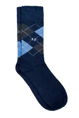 Media de algodón en colores gris y azul, con diseño de rombos.