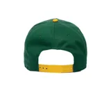 Gorra Goorin Bros. con visera curva, color verde con visera amarilla y parche frontal con un elefante y la leyenda "Extra Large".