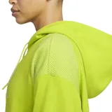 Buzo deportivo Nike color verde flúor con capucha y bolsillo tipo canguro. Presenta el logo "AIR" estampado en el frente y detalles de malla en los hombros.