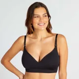Sujetador de lactancia color negro con diseño triangular, ideal para comodidad y soporte durante la lactancia.