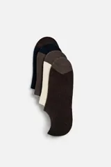 Pack de cuatro pares de calcetines tobilleros tejidos con mezcla de algodón y acabado en rib. Incluye un par azul marino, un par marrón oscuro, un par marrón claro y un par color crema.