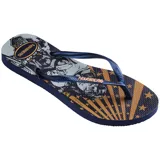 Ojotas Havaianas Slim con estampado de Las Chicas Superpoderosas y tiras doradas.