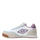 Championes deportivos para mujer con diseño blanco y detalles en tonos lilas, con cierre de cordones.
