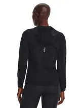 Campera deportiva negra con capucha, cierre frontal completo y logo Under Armour en el pecho.
