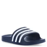 Chanclas Adidas Adilette Aqua color azul marino con tres tiras blancas horizontales sobre el empeine.