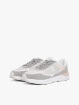 Zapatillas Tommy Hilfiger de mujer, color gris con detalles en rosa y blanco. Confeccionadas en poliéster con paneles de malla y logo TH en la lengüeta y lateral.