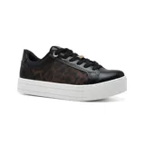 Zapatillas deportivas con plataforma, de color negro con estampado animal print de leopardo en los laterales.
