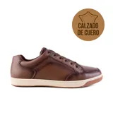 Zapato casual Hi-Tec Iker de cuero color marrón con cordones, suela de goma color beige y detalles de costuras.