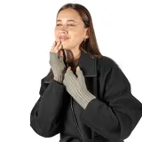 Guantes grises sin dedos, tejidos en punto con diseño de trenzas.