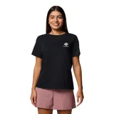 Remera negra de algodón orgánico con cuello redondo y logo de Columbia estampado en el pecho. Corte clásico y mangas cortas.