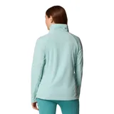 Buzo polar blanco de mujer, con cuello alto y cierre de media cremallera.