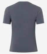 Remera femenina de algodón color gris oscuro, con cuello redondo, manga corta y estampado "Goth" con aplicaciones de brillo en el frente.