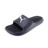 Chancletas Puma DiveCat V2 Lite Cat negras con logo blanco en la tira.