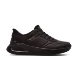 Championes deportivos Skechers Street Hands Free Slip-ins Uno Lite Floating Steps, color negro, con capellada de duraleather en relieve, cordones fijos, media suela con cuña que absorbe los impactos, plantilla acolchada Skechers Memory Foam y tecnología Heel Pillow.