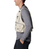 Chaleco de pesca Columbia Henrys Fork VI color beige con múltiples bolsillos con cierre y velcro, soporte para caña y visor para licencia.