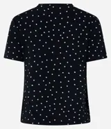 Remera de pijama azul marino con lunares blancos, cuello redondo y mangas cortas.