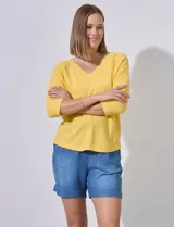 Buzo de algodón con escote en V, de manga tres cuartos y corte relajado, de la marca Ninety.