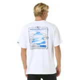 Remera blanca de manga corta con cuello redondo y logo Rip Curl Pro estampado en el pecho.