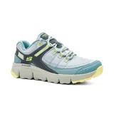 Championes deportivos Skechers Summits At Artists Bluff, color celeste con detalles en gris y amarillo. Capellada de malla y material sintético, cordones frontales y plantilla Skechers Memory Foam.
