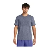 Remera deportiva gris jaspeado de corte clásico, con cuello redondo y mangas cortas. Confeccionada con tejido de punto transpirable y tecnología seamless para mayor comodidad.