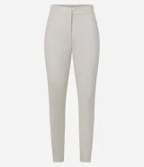 Pantalón legging de material sintético color gris topo, con cintura alta abotonada.