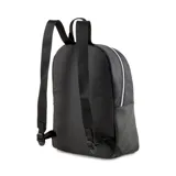 Mochila negra con logotipo de Puma en la parte frontal y diseño de textura suave, ideal para el uso diario.