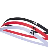 Set de tres bandas elásticas Adidas para el pelo, en colores negro, rojo y blanco con logo estampado.