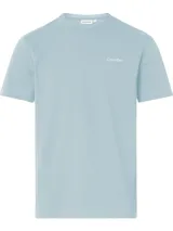 Remera celeste de algodón con cuello redondo y logo de Calvin Klein bordado en blanco en el pecho.