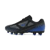Botines de fútbol Le Groupe negros con detalles en gris y azul.