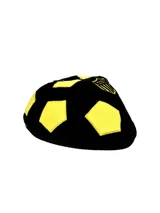 Pantufla de peluche negra con diseño de balón de fútbol de color amarillo, con bordado del logo de Peñarol.