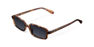 Gafas de sol rectangulares con montura carey y lentes negras polarizadas. El logo de Meller está presente en las patillas.