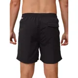 Short de baño negro con cintura elástica ajustable con cordón rosa y logo estampado en la pierna derecha.