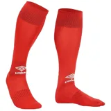 Medias de fútbol largas color rojo, con puño acanalado y logo Umbro en blanco en la zona del tobillo.