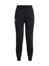 Pantalón de jogging Under Armour Icon Fleece para mujer, color negro con logo blanco en el muslo izquierdo.