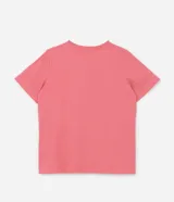 Blusa rosa de algodón con cuello redondo y aplicación de perlas artificiales y strass.