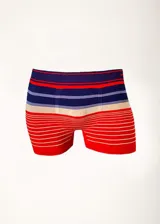 Boxer de microfibra sin costuras con diseño de rayas horizontales en azul, rojo, beige y blanco.