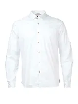 Camisa manga larga de hombre Rkf Galiton color salmón, confeccionada en algodón orgánico. Tiene cuello italiano, calce regular, cierre con botones de madera, bolsillo en el pecho con logo bordado y mangas ajustables con botones.