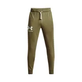 Pantalón de jogging gris jaspeado de Under Armour, modelo Rival Terry Jogger, para hombre. Confeccionado en tejido de felpa suave, con cintura elástica ajustable con cordón y logo de la marca estampado en la pierna izquierda.
