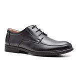 Zapato de vestir acordonado de cuero negro, con suela de goma y puntera cuadrada.