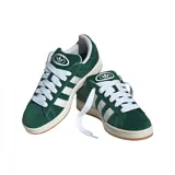 Zapatillas Adidas Campus 00S de hombre, color verde con las tres tiras laterales en blanco, cordones blancos y suela color caramelo.