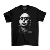 Remera negra de algodón con estampado del rostro de Indio Solari y la palabra 'Indio' en color gris.