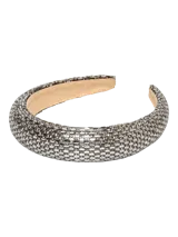 Vincha diadema metalizada plateada adornada con strass brillantes.